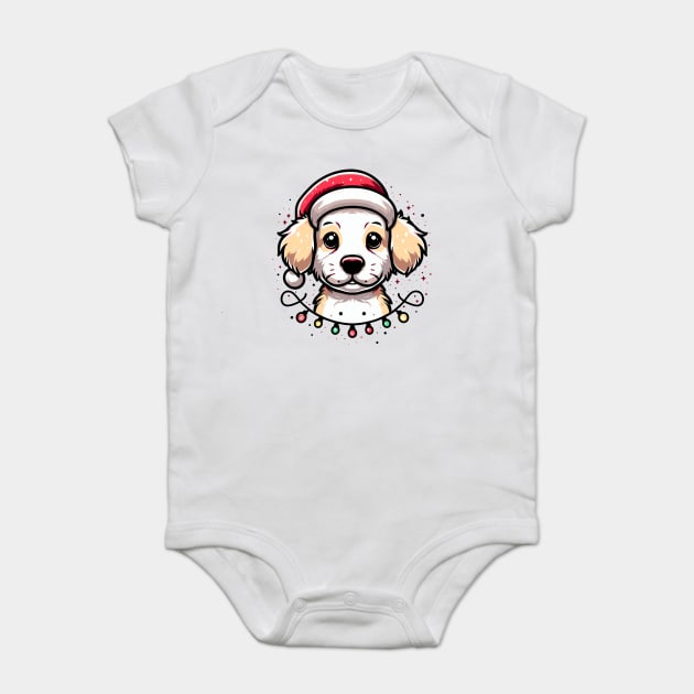 Adorable Dog Christmas Lights Santa Hat Baby Bodysuit by Frank Ring